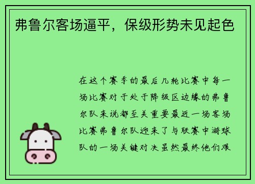 弗鲁尔客场逼平，保级形势未见起色